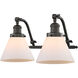 Franklin Restoration Large Cone 2 Light 18 inch Oil Rubbed Bronze Bath Vanity Light Wall Light in Matte White Glass, Franklin Restoration