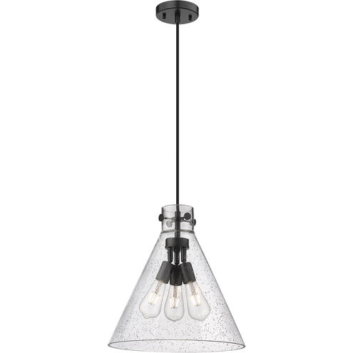 Newton Cone 3 Light 16 inch Matte Black Pendant Ceiling Light in Seedy Glass