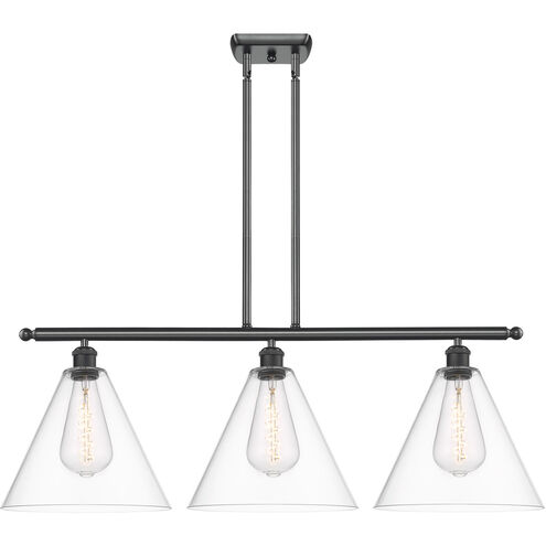 Ballston Ballston Cone 3 Light 39 inch Matte Black Island Light Ceiling Light in Clear Glass
