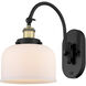 Franklin Restoration Bell LED 8 inch Black Antique Brass Sconce Wall Light in Matte White Glass
