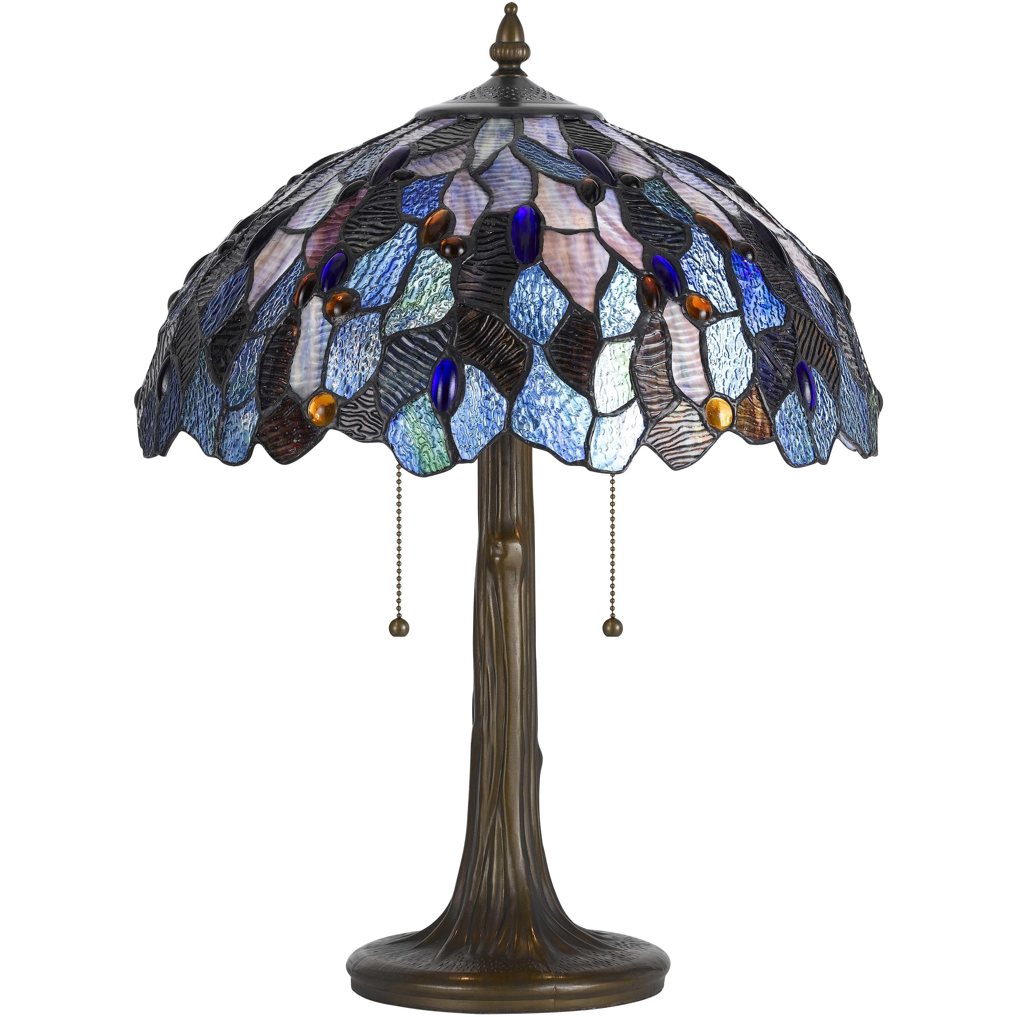 Tiffany 23 inch 60 watt Antique Brass Table Lamp Portable Light