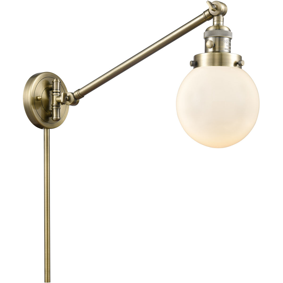 Beacon 21 inch 60.00 watt Antique Brass Swing Arm Wall Light, Franklin Restoration