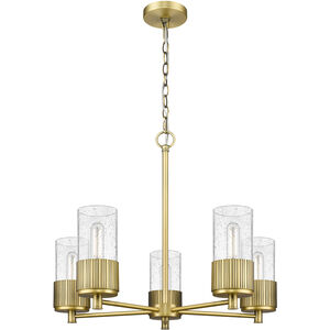 Bolivar 5 Light 25 inch Brushed Brass Chandelier Ceiling Light in Seedy Glass