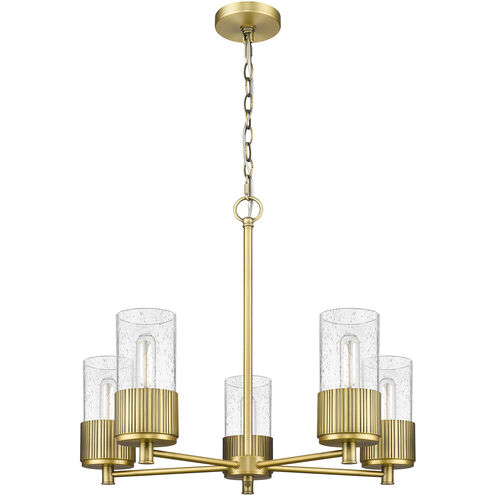 Bolivar 5 Light 25 inch Brushed Brass Chandelier Ceiling Light in Seedy Glass