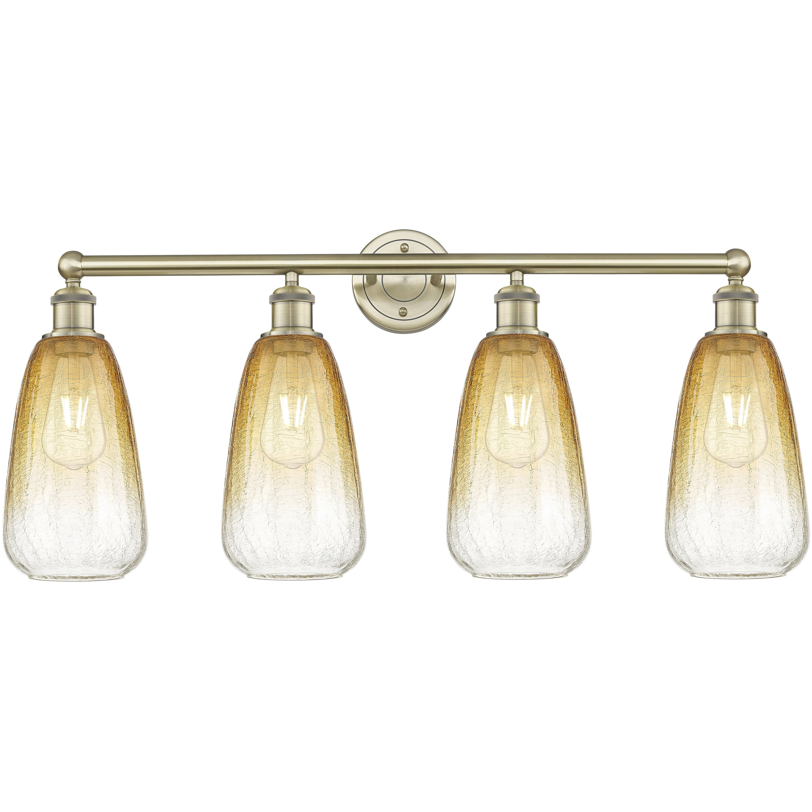 Edison Brookhaven Almond 4 Light 33 inch Antique Brass Bath Vanity Light Wall Light in Amber Glass
