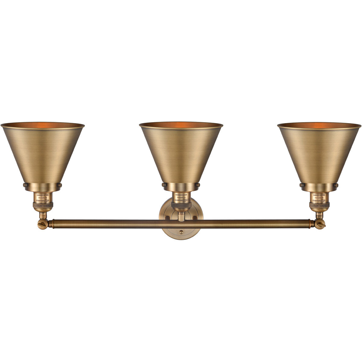 Franklin Restoration Appalachian 3 Light 32 inch Brushed Brass Bath Vanity Light Wall Light, Franklin Restoration