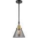 Franklin Restoration X-Large Cone LED 12 inch Black Antique Brass Mini Pendant Ceiling Light in Plated Smoke Glass