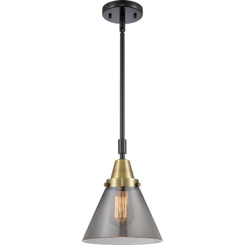 Franklin Restoration X-Large Cone LED 12 inch Black Antique Brass Mini Pendant Ceiling Light in Plated Smoke Glass