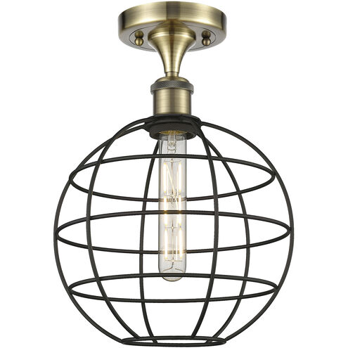Lake Placid 1 Light 10 inch Antique Brass and Matte Black Semi-Flush Mount Ceiling Light