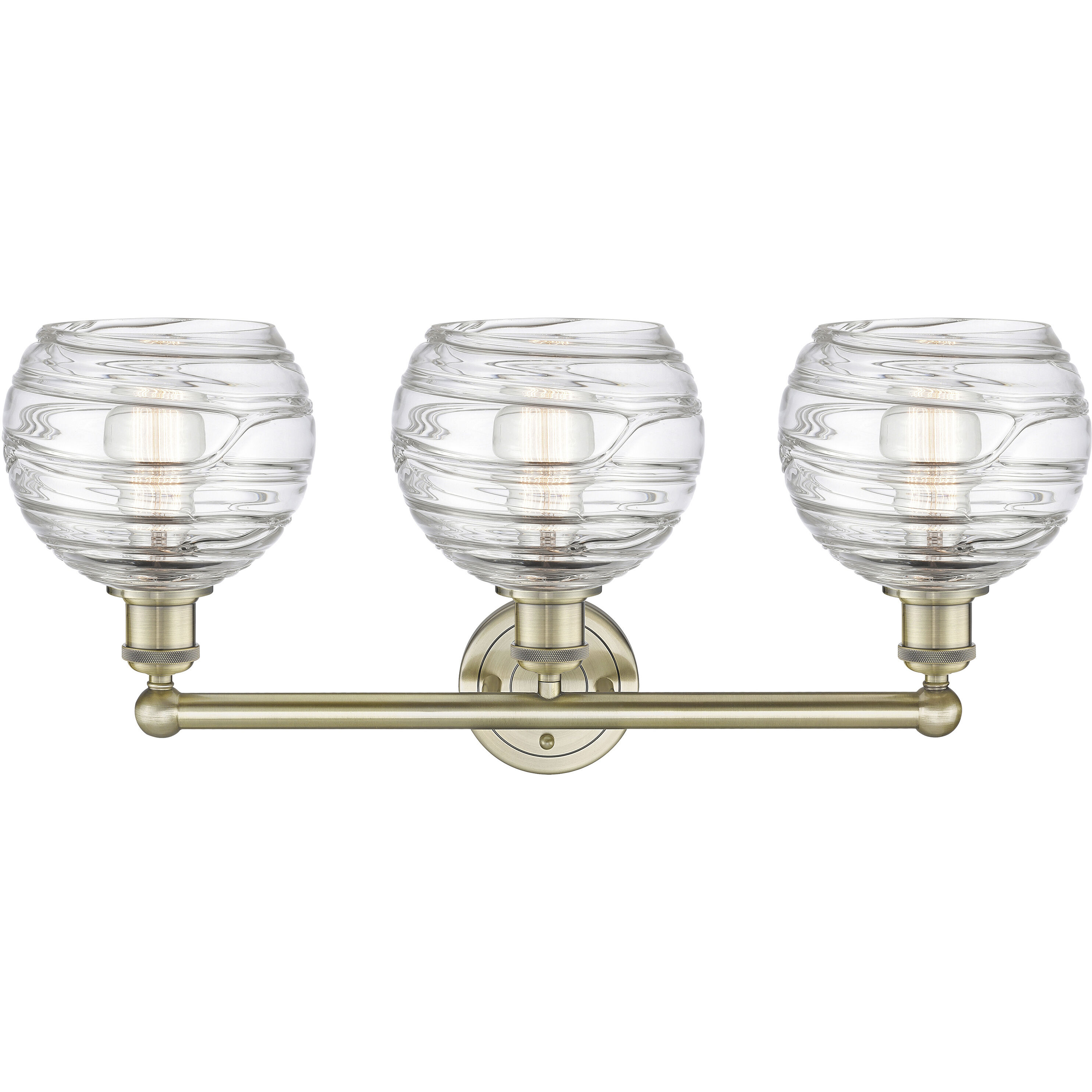 Athens Deco Swirl 3 Light 26 inch Antique Brass Bath Vanity Light Wall Light in Clear Deco Swirl Glass