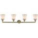Franklin Restoration Small Cone 4 Light 42 inch Antique Brass Bath Vanity Light Wall Light in Incandescent, Matte White Glass, Franklin Restoration