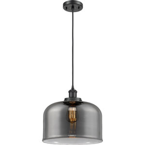 Ballston X-Large Bell LED 12 inch Matte Black Mini Pendant Ceiling Light in Plated Smoke Glass, Ballston