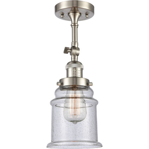 Franklin Restoration Canton 1 Light 6 inch Brushed Satin Nickel Semi-Flush Mount Ceiling Light in Seedy Glass, Franklin Restoration