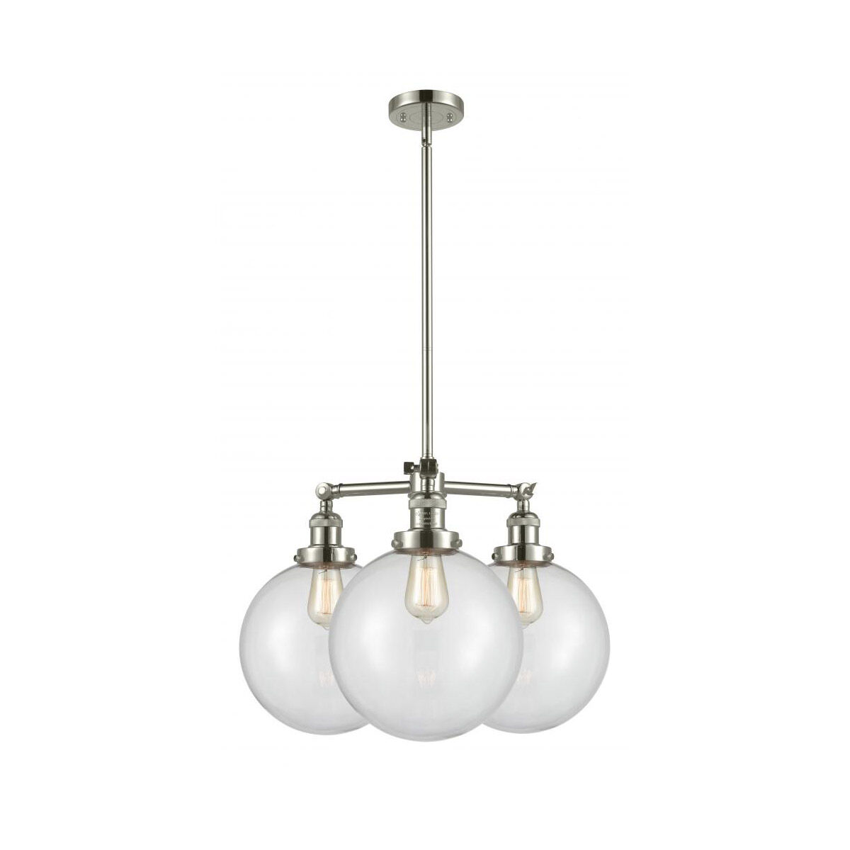 Franklin Restoration X-Large Beacon 3 Light 24 inch Polished Nickel Chandelier Ceiling Light in Clear Glass, Franklin Restoration