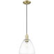 Arcadia Bristol 1 Light 9 inch Antique Brass Mini Pendant Ceiling Light in Clear