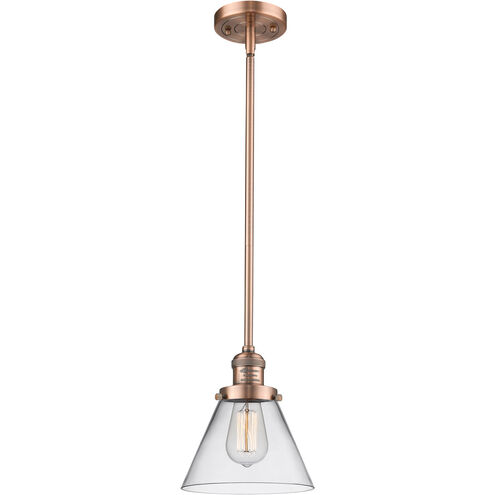 Franklin Restoration Large Cone 1 Light 8 inch Antique Copper Mini Pendant Ceiling Light in Clear Glass, Franklin Restoration