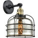 Franklin Restoration Large Bell Cage LED 9 inch Black Antique Brass Sconce Wall Light, Franklin Restoration