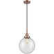 Beacon 1 Light 10 inch Antique Copper Mini Pendant Ceiling Light in Seedy Glass