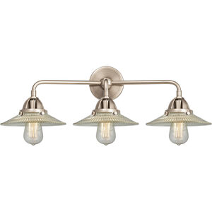 Nouveau 2 Halophane 3 Light 27 inch Brushed Satin Nickel Bath Vanity Light Wall Light in Clear Halophane Glass