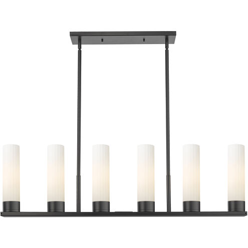 Empire 6 Light 44.25 inch Matte Black Linear Pendant Ceiling Light in Matte White Glass