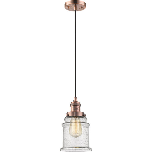 Franklin Restoration Canton LED 6 inch Antique Copper Mini Pendant Ceiling Light in Seedy Glass, Franklin Restoration