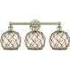 Edison Farmhouse Rope 3 Light 26 inch Antique Brass Bath Vanity Light Wall Light in Clear Glass with Brown Rope