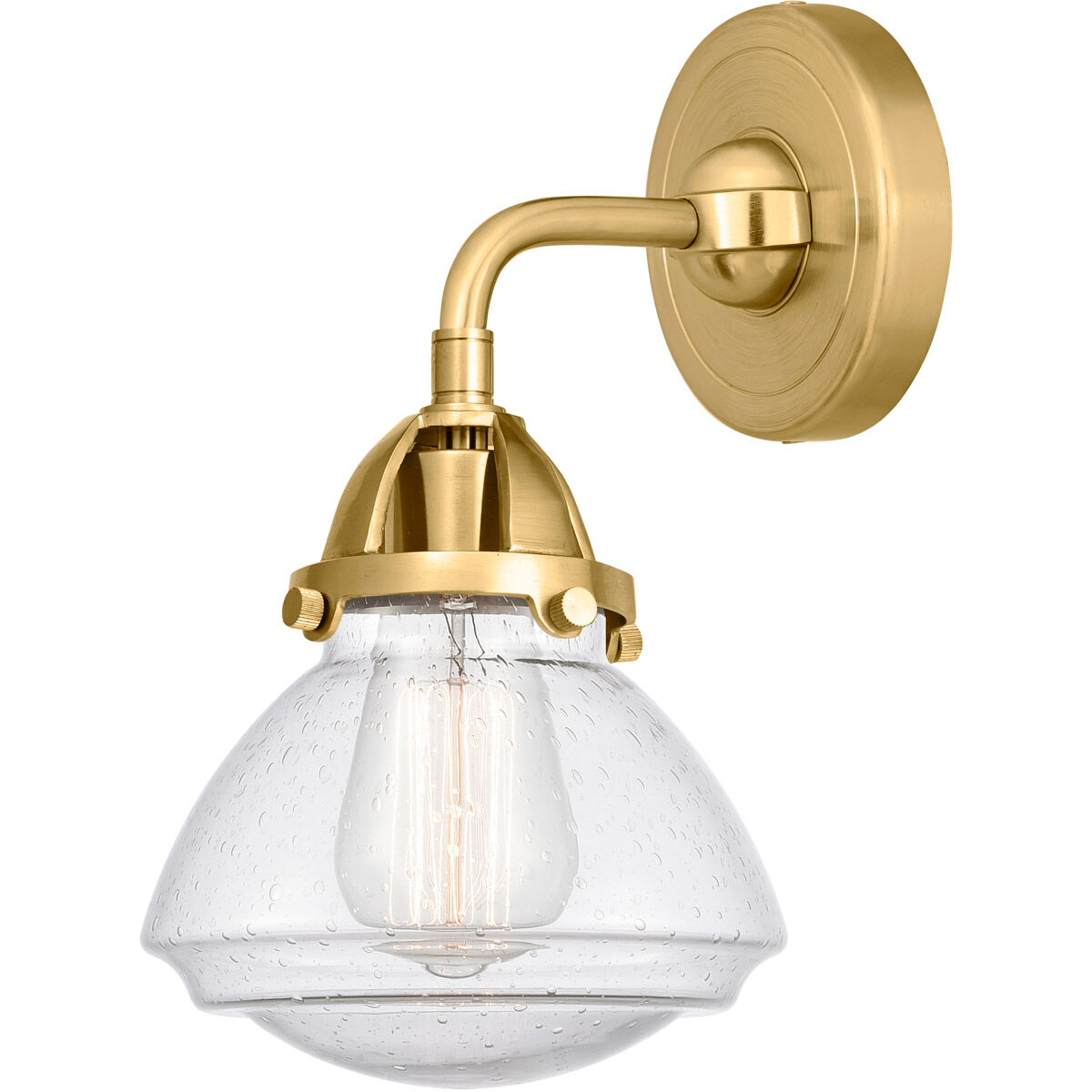 Nouveau 2 Olean LED 7 inch Satin Gold Sconce Wall Light in Seedy Glass