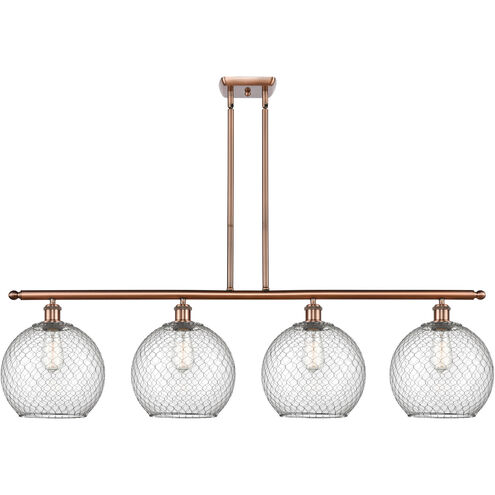 Ballston Large Farmhouse Chicken Wire LED 48 inch Antique Copper Island Light Ceiling Light in Clear Glass with Nickel Wire, Ballston