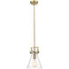Newton Cone 1 Light 8 inch Brushed Brass Mini Pendant Ceiling Light in Seedy Glass