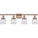 Ballston Small Bell 4 Light 36 inch Antique Copper Bath Vanity Light Wall Light in Clear Glass