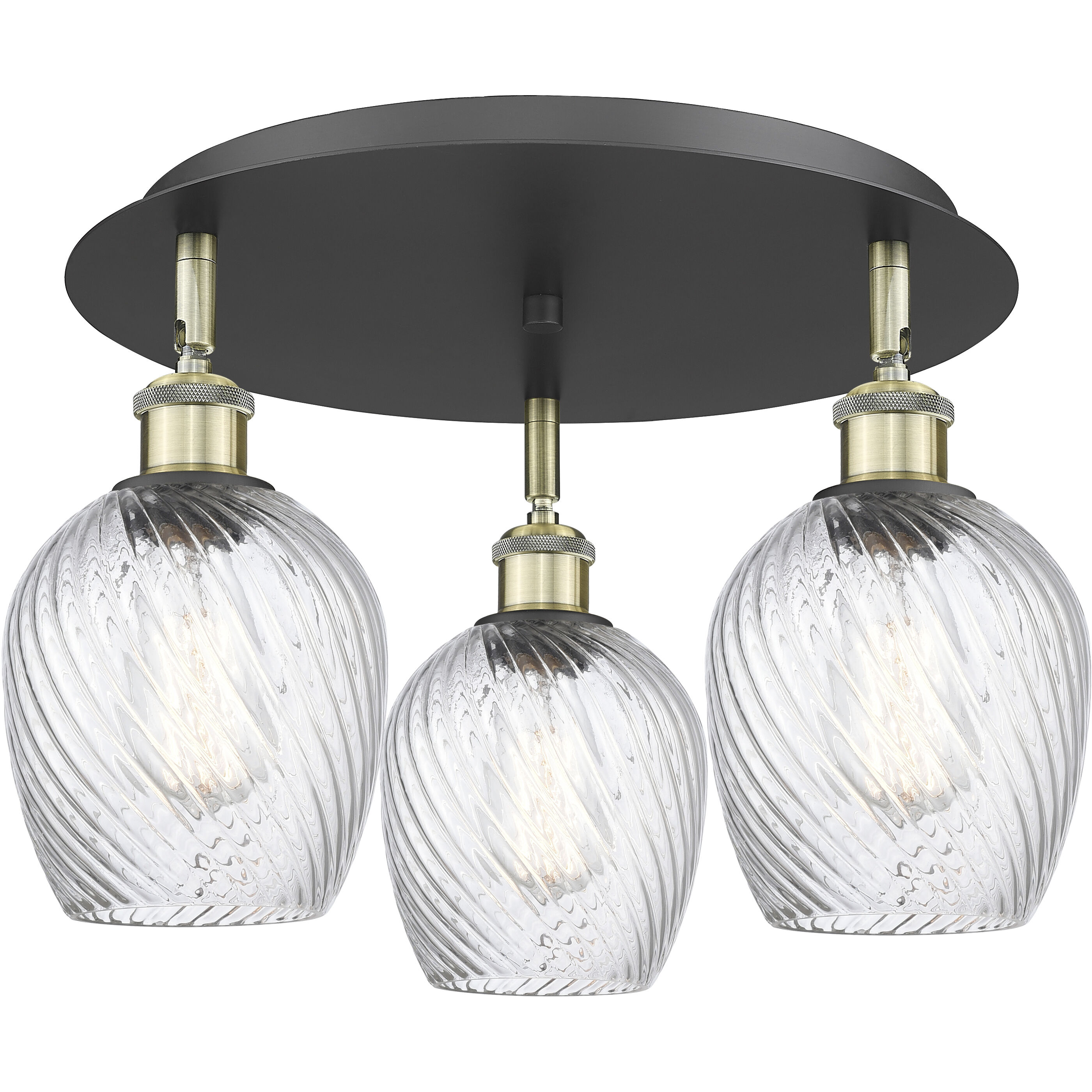 Salina 3 Light 16.75 inch Black Antique Brass Flush Mount Ceiling Light