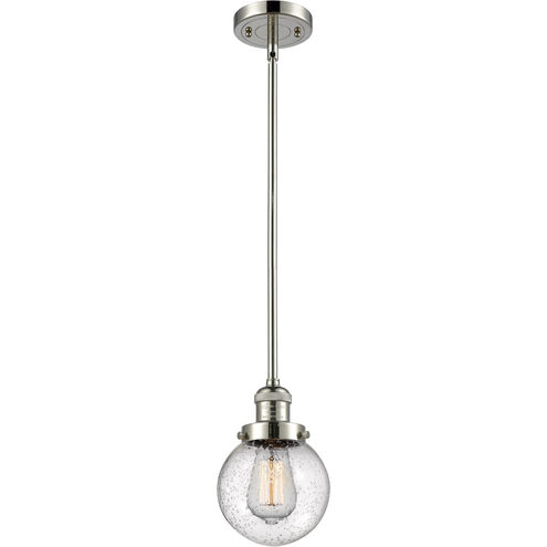 Franklin Restoration Beacon 1 Light 6 inch Polished Nickel Mini Pendant Ceiling Light in Seedy Glass, Franklin Restoration