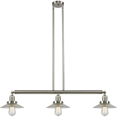Franklin Restoration Halophane 3 Light 41 inch Brushed Satin Nickel Island Light Ceiling Light in Clear Halophane Glass, Franklin Restoration
