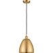 Ballston Plymouth Dome 1 Light 9 inch Brushed Brass Mini Pendant Ceiling Light in Matte Red