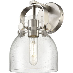 Pilaster II Bell Sconce Wall Light in Satin Nickel, Seedy Glass