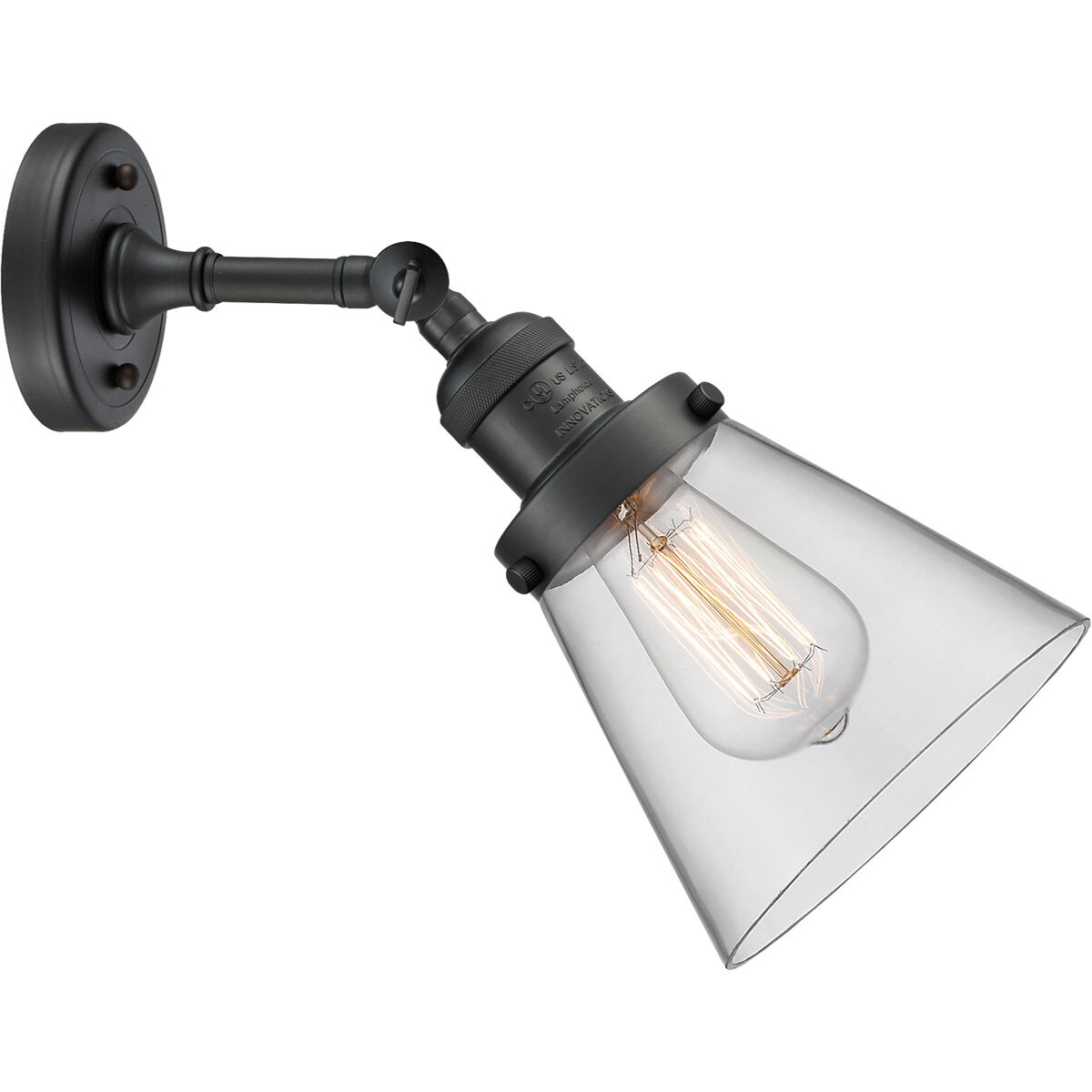 Franklin Restoration Small Cone 1 Light 6 inch Matte Black Sconce Wall Light in Clear Glass, Franklin Restoration