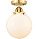 Nouveau 2 Beacon LED 8 inch Satin Gold Semi-Flush Mount Ceiling Light in Matte White Glass