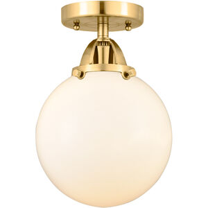 Nouveau 2 Beacon LED 8 inch Satin Gold Semi-Flush Mount Ceiling Light in Matte White Glass