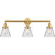 Franklin Restoration Small Cone LED 30 inch Satin Gold Bath Vanity Light Wall Light in Clear Glass, Franklin Restoration