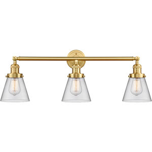 Franklin Restoration Small Cone LED 30 inch Satin Gold Bath Vanity Light Wall Light in Clear Glass, Franklin Restoration