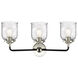 Nouveau Small Bell 3 Light 23 inch Black Polished Nickel Bath Vanity Light Wall Light in Seedy Glass, Nouveau