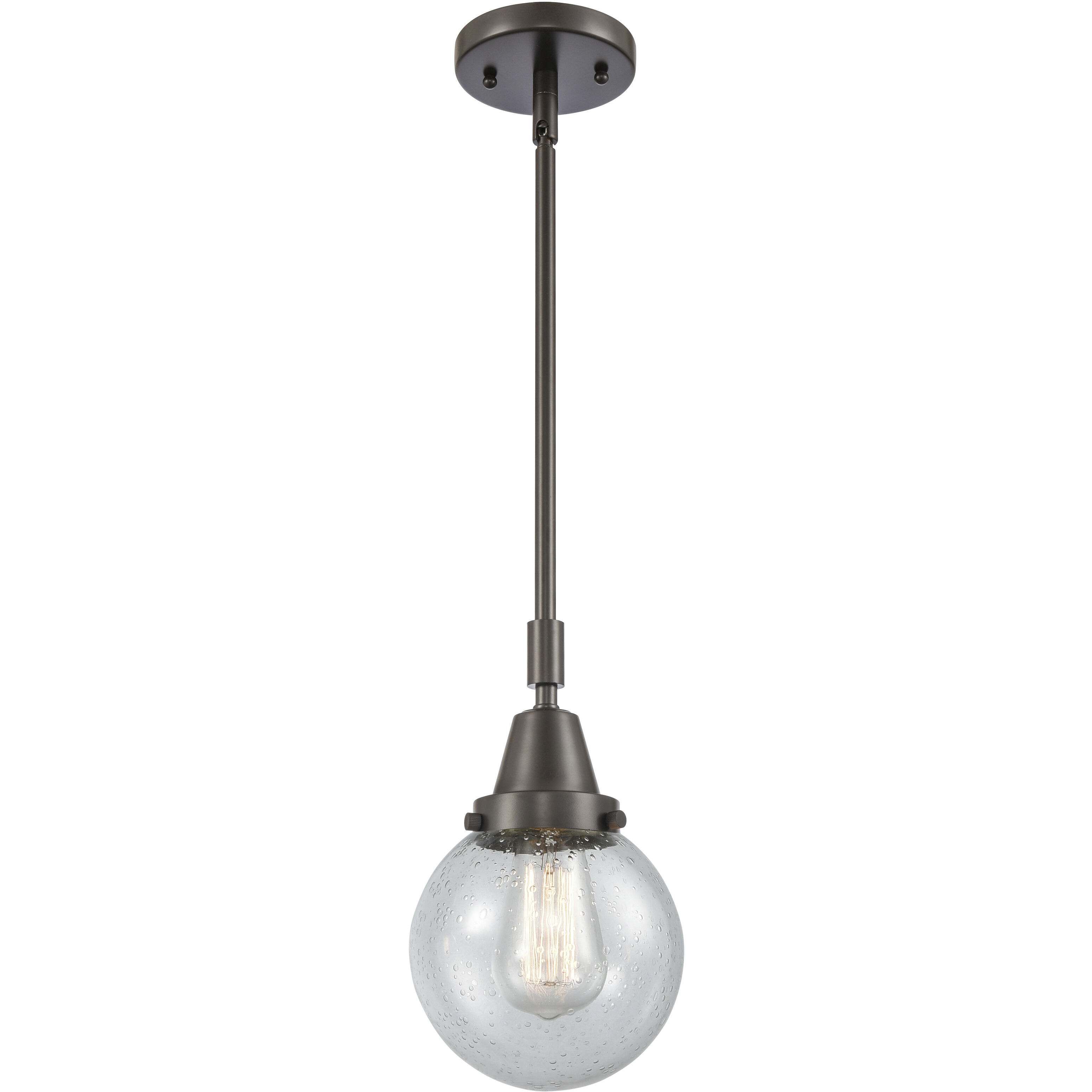 Franklin Restoration Beacon LED 6 inch Oil Rubbed Bronze Mini Pendant Ceiling Light in Seedy Glass