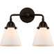 Nouveau 2 Small Cone 2 Light 14 inch Oil Rubbed Bronze Bath Vanity Light Wall Light in Matte White Glass