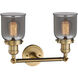 Franklin Restoration Small Bell 2 Light 16 inch Brushed Brass Bath Vanity Light Wall Light in Plated Smoke Glass, Franklin Restoration
