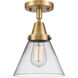Franklin Restoration Large Cone 1 Light 8 inch Brushed Brass Flush Mount Ceiling Light in Clear Glass