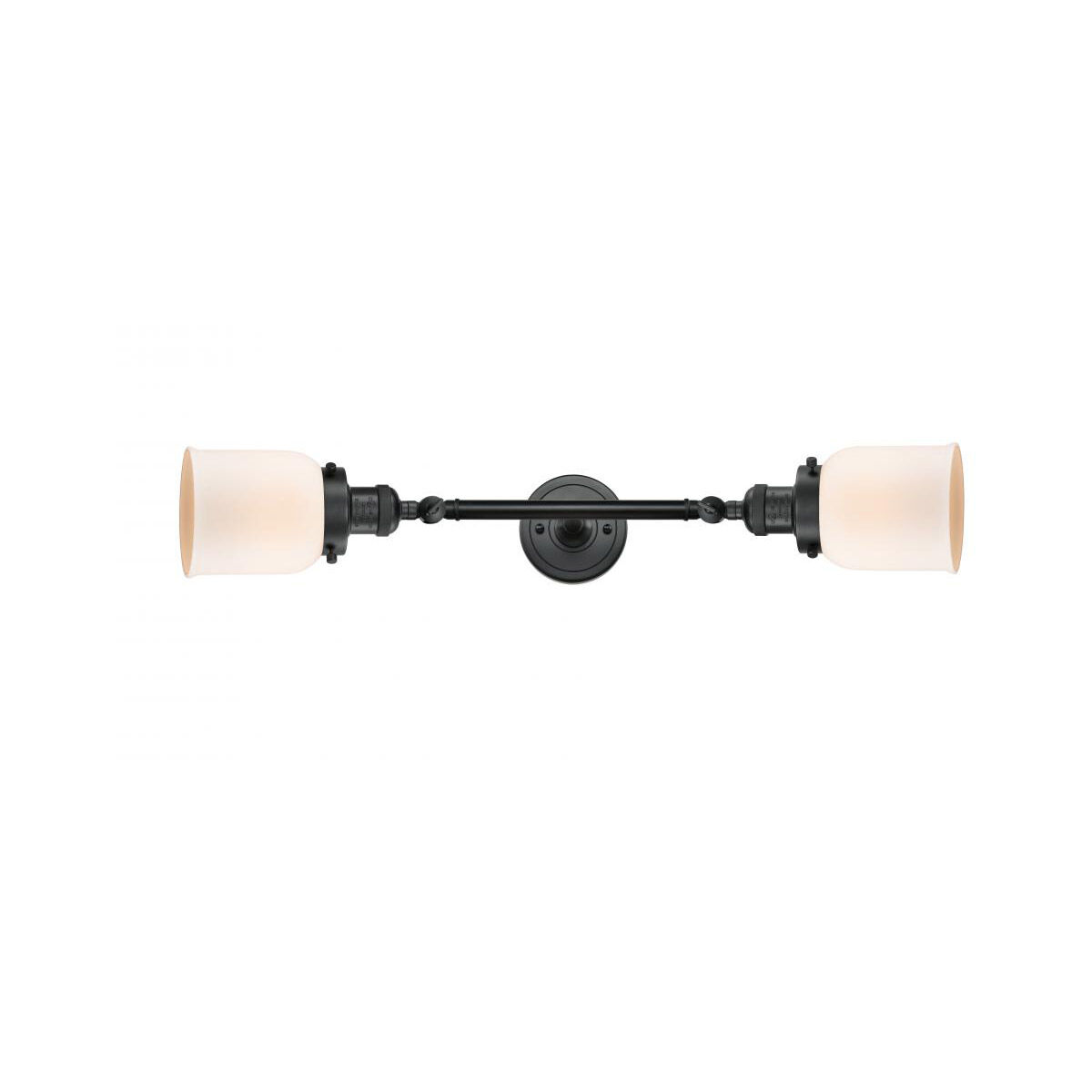 Franklin Restoration Small Bell 2 Light 5 inch Matte Black Bath Vanity Light Wall Light in Matte White Glass, Franklin Restoration