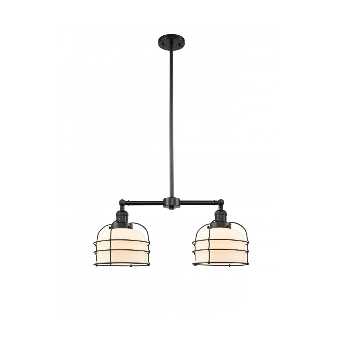 Franklin Restoration Large Bell Cage LED 24 inch Matte Black Chandelier Ceiling Light in Matte White Glass, Franklin Restoration