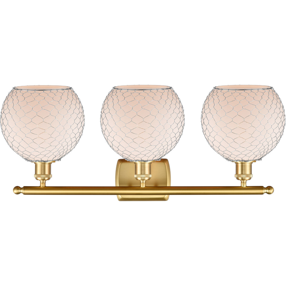 Ballston Farmhouse Chicken Wire 3 Light 26 inch Satin Gold Bath Vanity Light Wall Light, Ballston