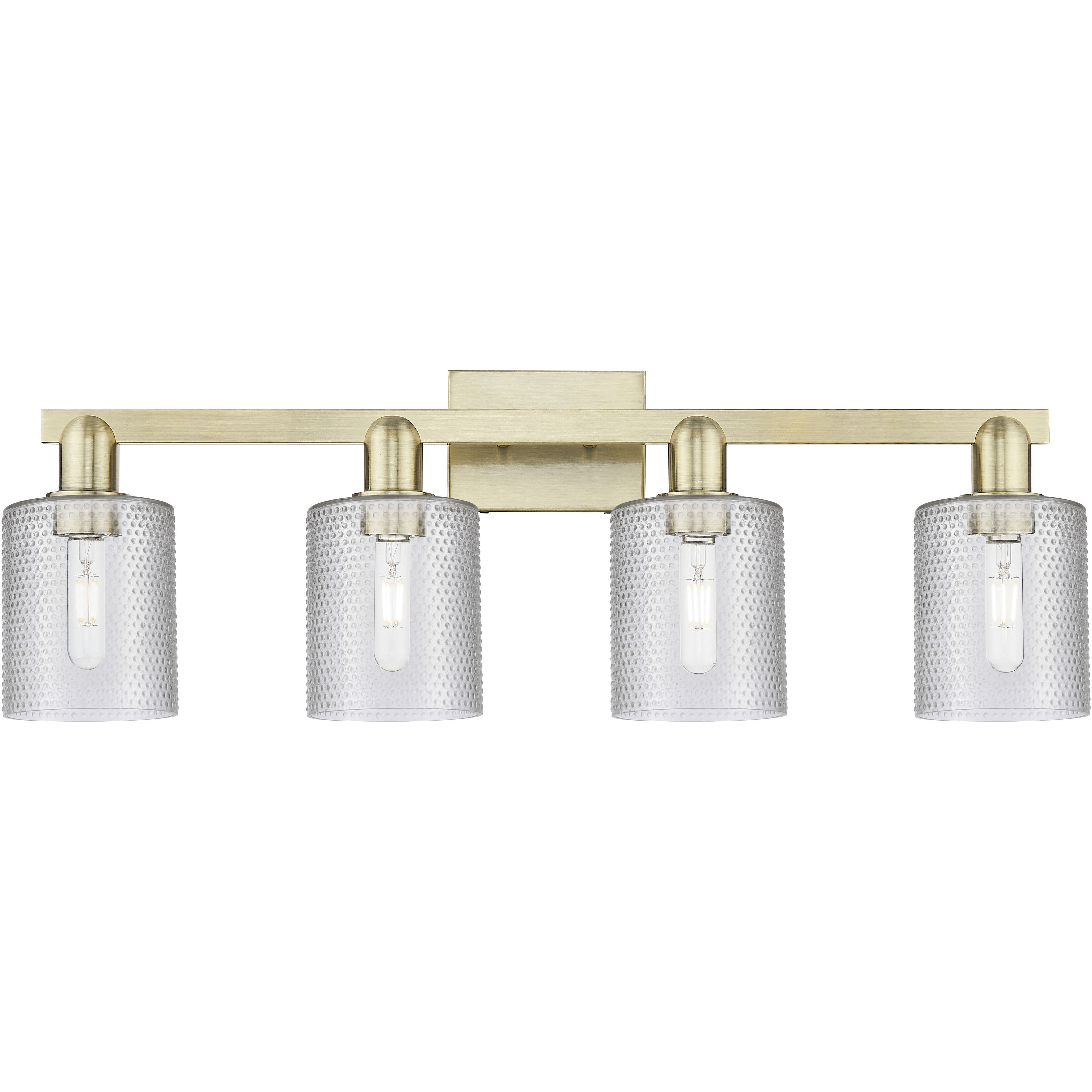 Arcadia Cobbleskill 4 Light 32 inch Antique Brass Bath Vanity Light Wall Light in Clear