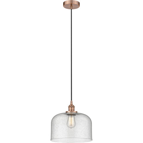 Edison Bell LED 12 inch Antique Copper Mini Pendant Ceiling Light in Seedy Glass